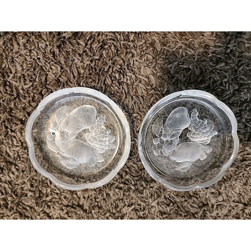 Val St Lambert Intaglio crystal flower cut coasters Made in Belgium 9cm Diameter